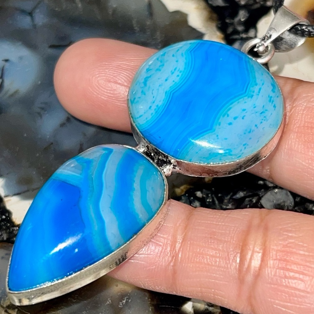 Blue Botswana Agate Pendant 2 7/8”